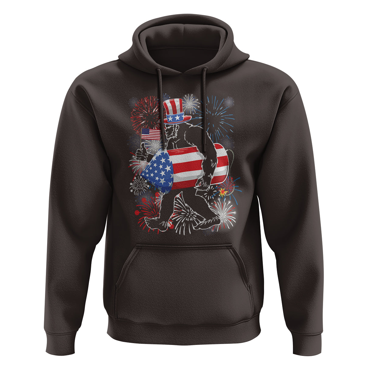 4th Of July Hoodie Bigfoot Fireworks Sasquatch American Flag - Wonder Print Shop