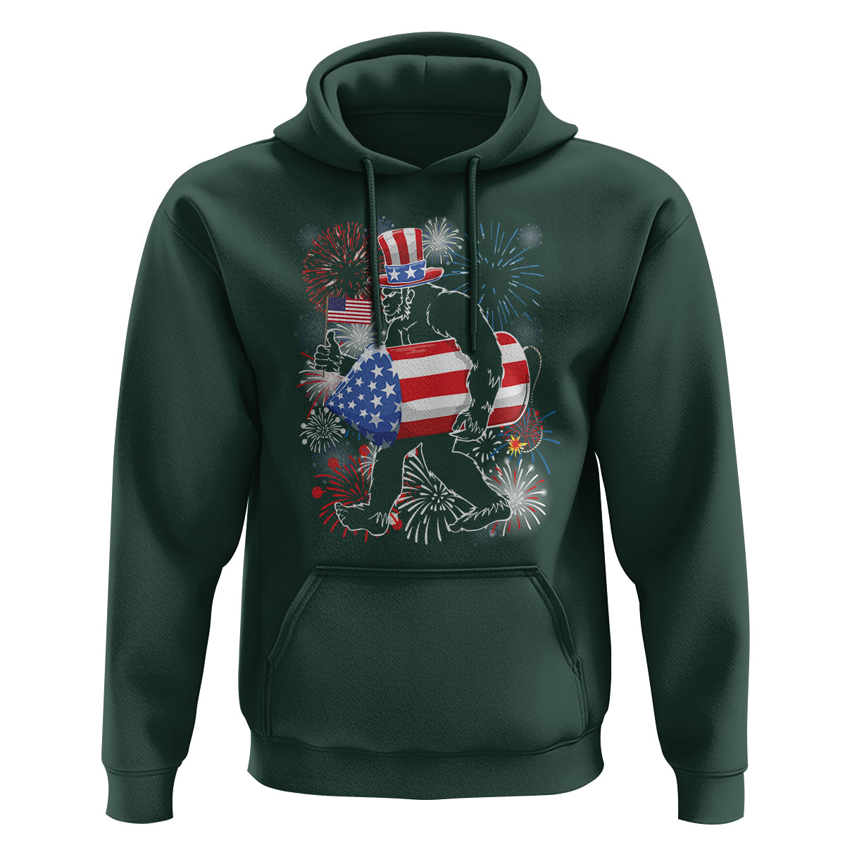 4th Of July Hoodie Bigfoot Fireworks Sasquatch American Flag - Wonder Print Shop