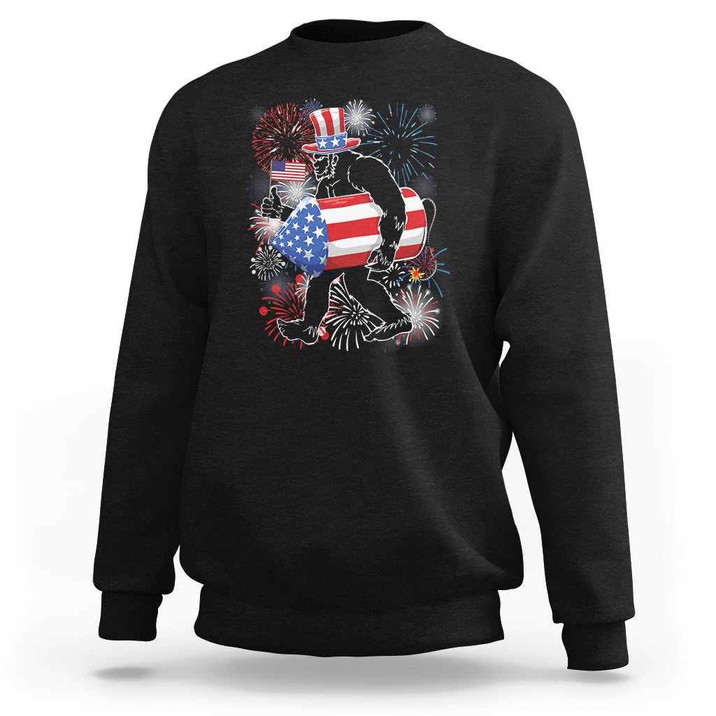 4th Of July Sweatshirt Bigfoot Fireworks Sasquatch American Flag - Wonder Print Shop