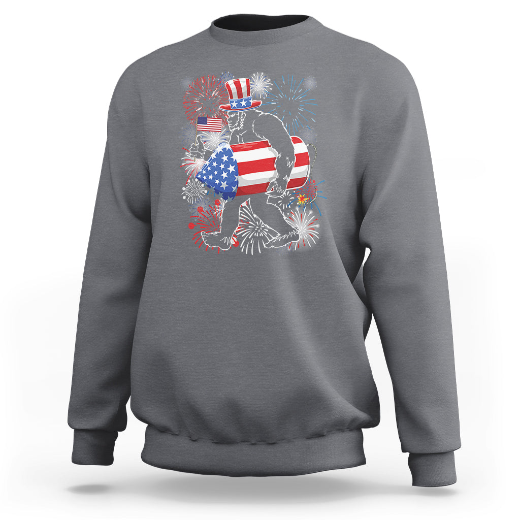 4th Of July Sweatshirt Bigfoot Fireworks Sasquatch American Flag - Wonder Print Shop