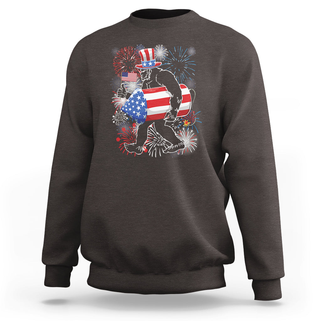 4th Of July Sweatshirt Bigfoot Fireworks Sasquatch American Flag - Wonder Print Shop