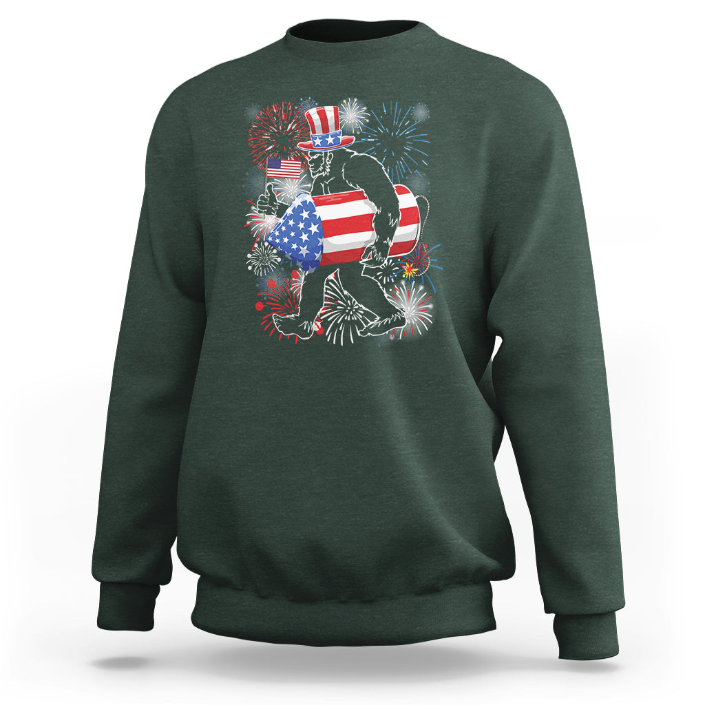 4th Of July Sweatshirt Bigfoot Fireworks Sasquatch American Flag - Wonder Print Shop