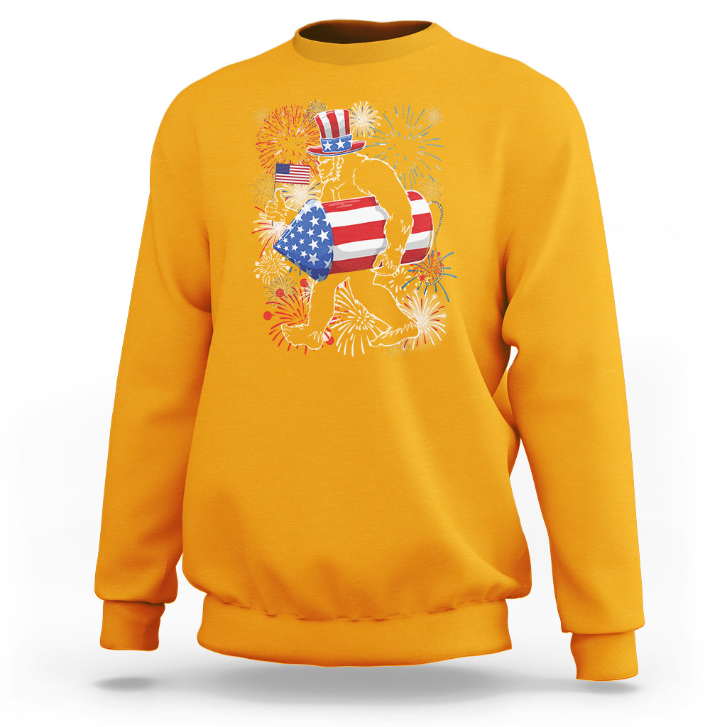 4th Of July Sweatshirt Bigfoot Fireworks Sasquatch American Flag - Wonder Print Shop