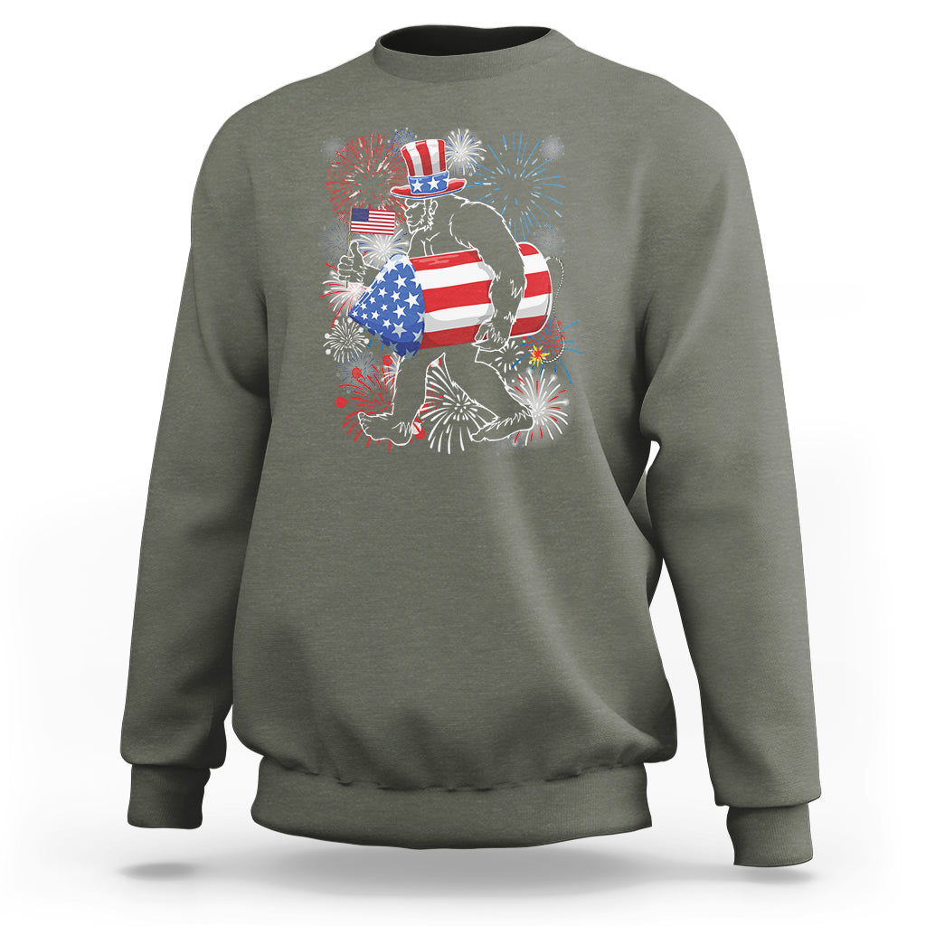 4th Of July Sweatshirt Bigfoot Fireworks Sasquatch American Flag - Wonder Print Shop