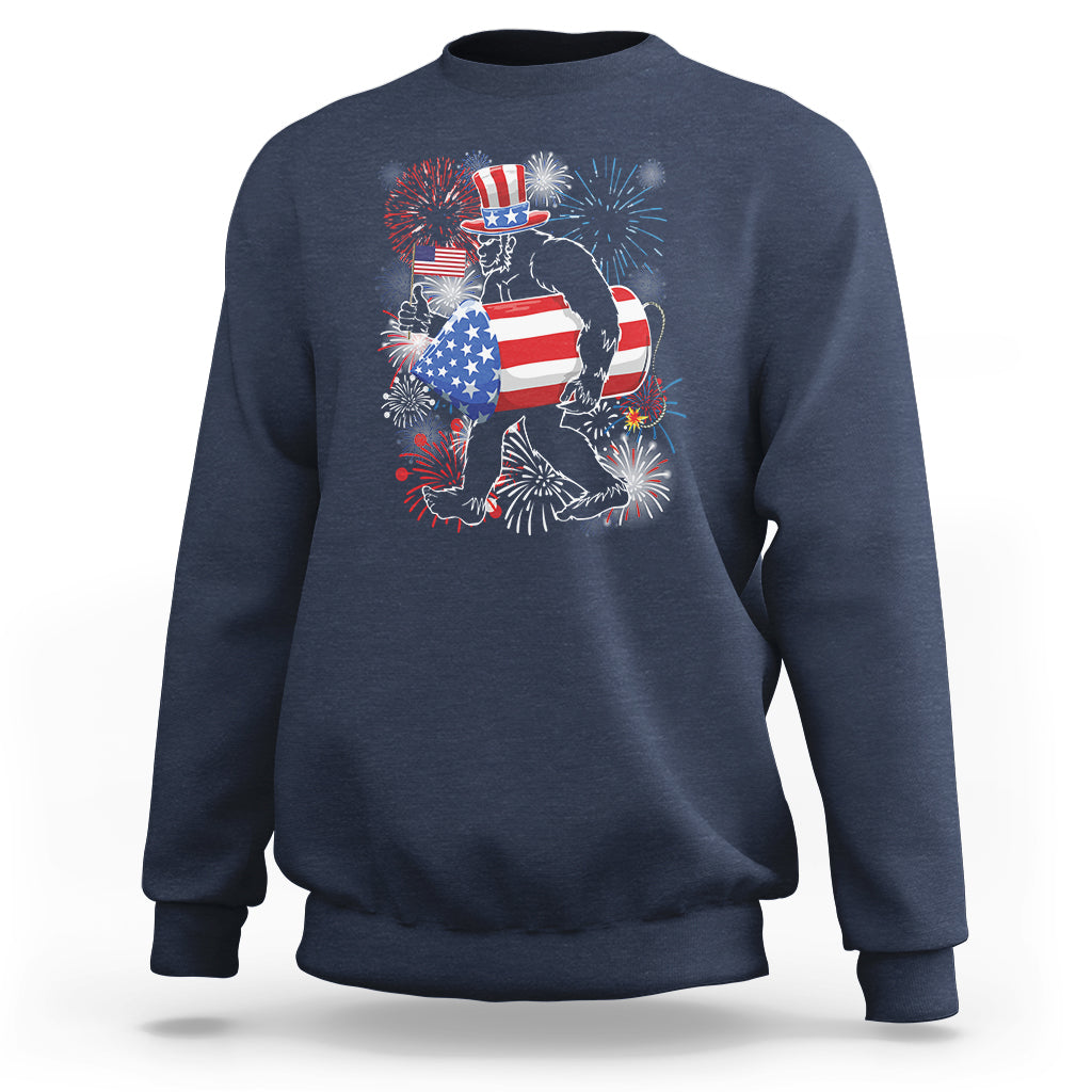 4th Of July Sweatshirt Bigfoot Fireworks Sasquatch American Flag - Wonder Print Shop