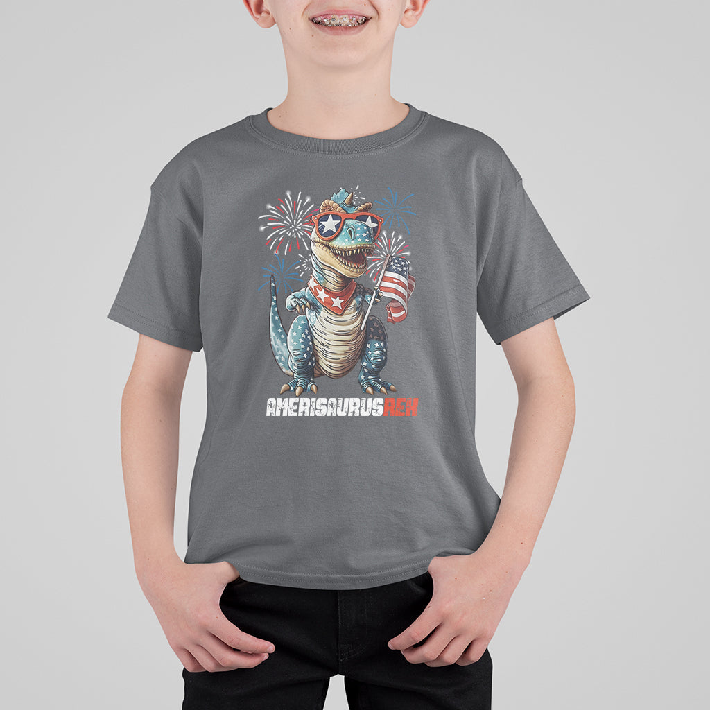 4th Of July Dinosaur T Shirt For Kid Amerisaurus Fireworks Patriotic Independence Day - Wonder Print Shop