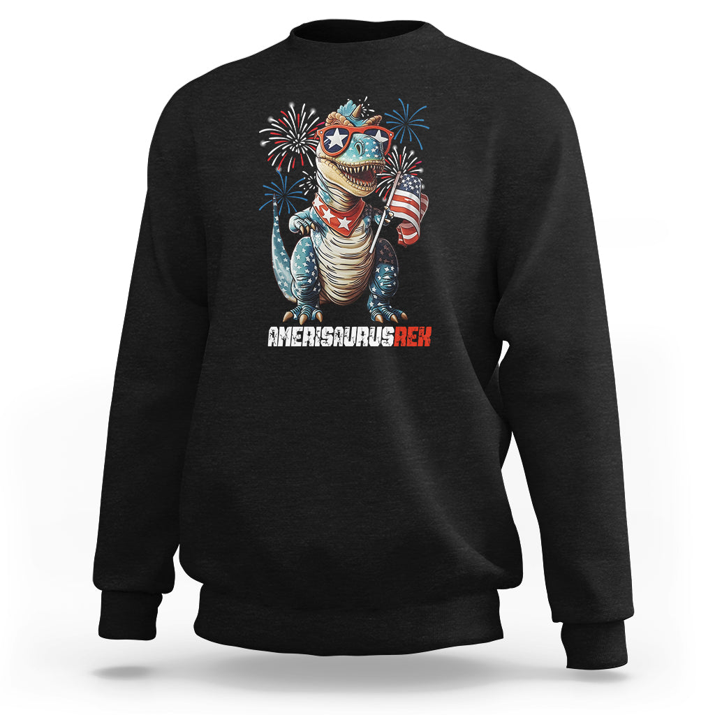 4th Of July Dinosaur Sweatshirt Amerisaurus Fireworks Patriotic Independence Day - Wonder Print Shop