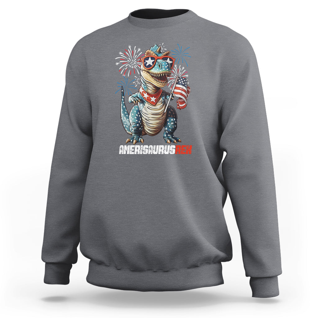 4th Of July Dinosaur Sweatshirt Amerisaurus Fireworks Patriotic Independence Day - Wonder Print Shop