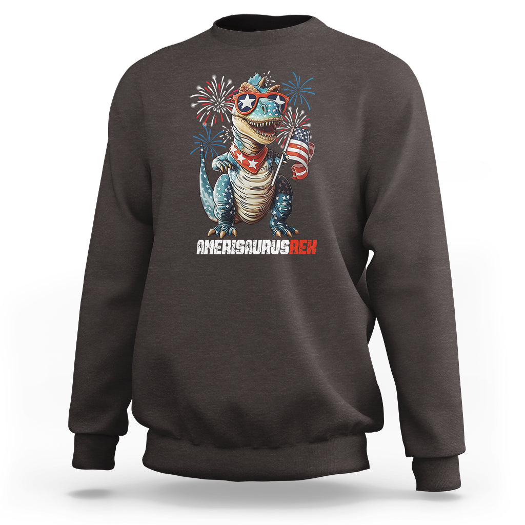 4th Of July Dinosaur Sweatshirt Amerisaurus Fireworks Patriotic Independence Day - Wonder Print Shop