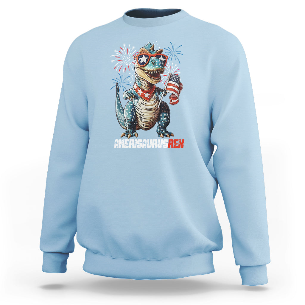 4th Of July Dinosaur Sweatshirt Amerisaurus Fireworks Patriotic Independence Day - Wonder Print Shop