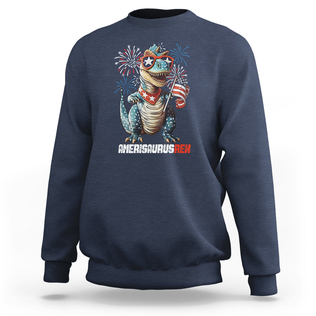 4th Of July Dinosaur Sweatshirt Amerisaurus Fireworks Patriotic Independence Day - Wonder Print Shop