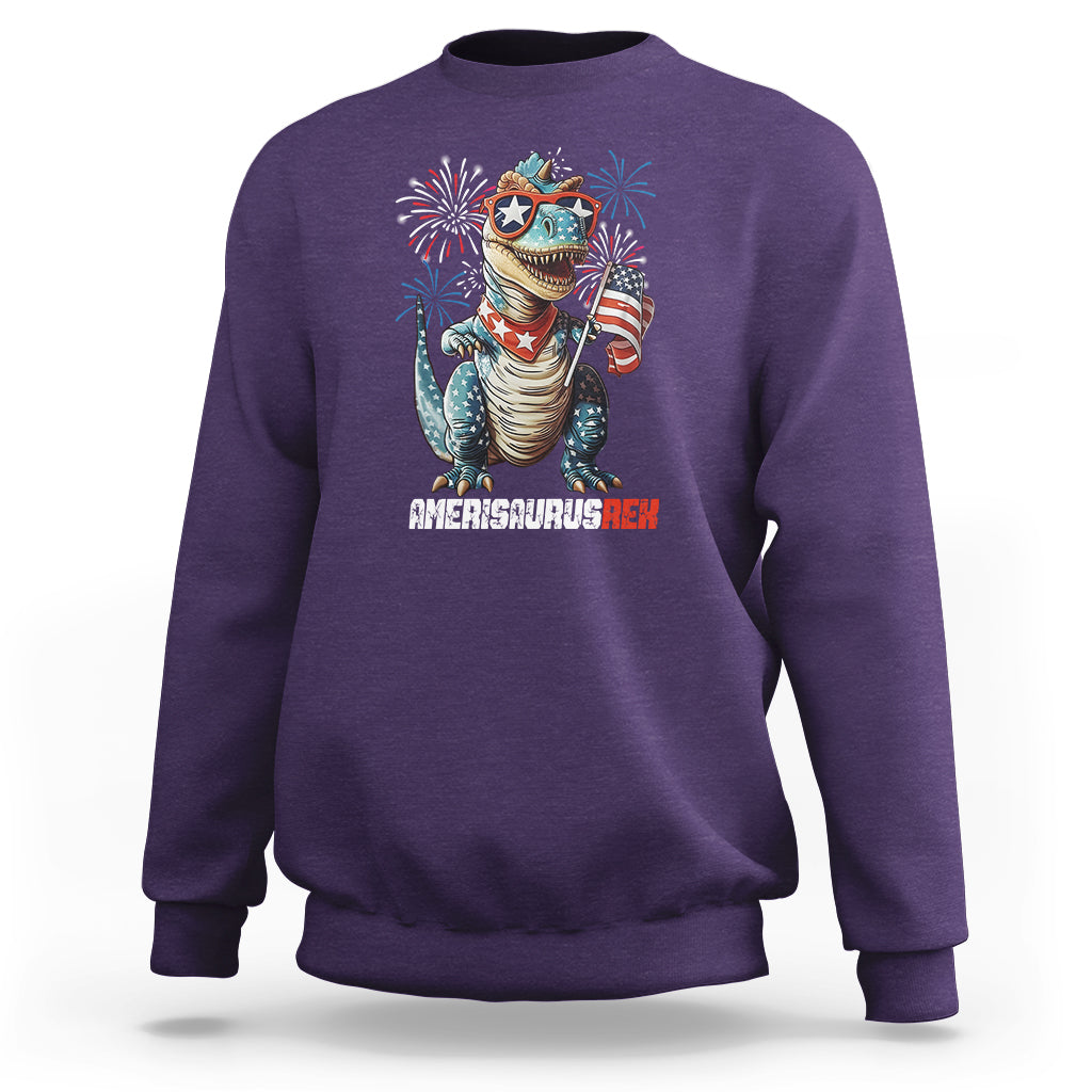 4th Of July Dinosaur Sweatshirt Amerisaurus Fireworks Patriotic Independence Day - Wonder Print Shop