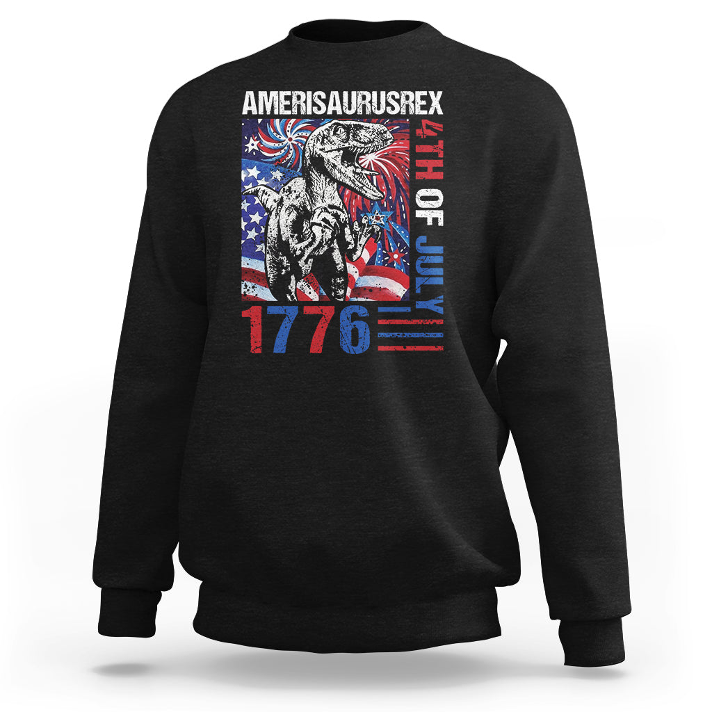 4th Of July Dinosaur Sweatshirt Amerisaurus Fireworks Patriotic Independence Day - Wonder Print Shop