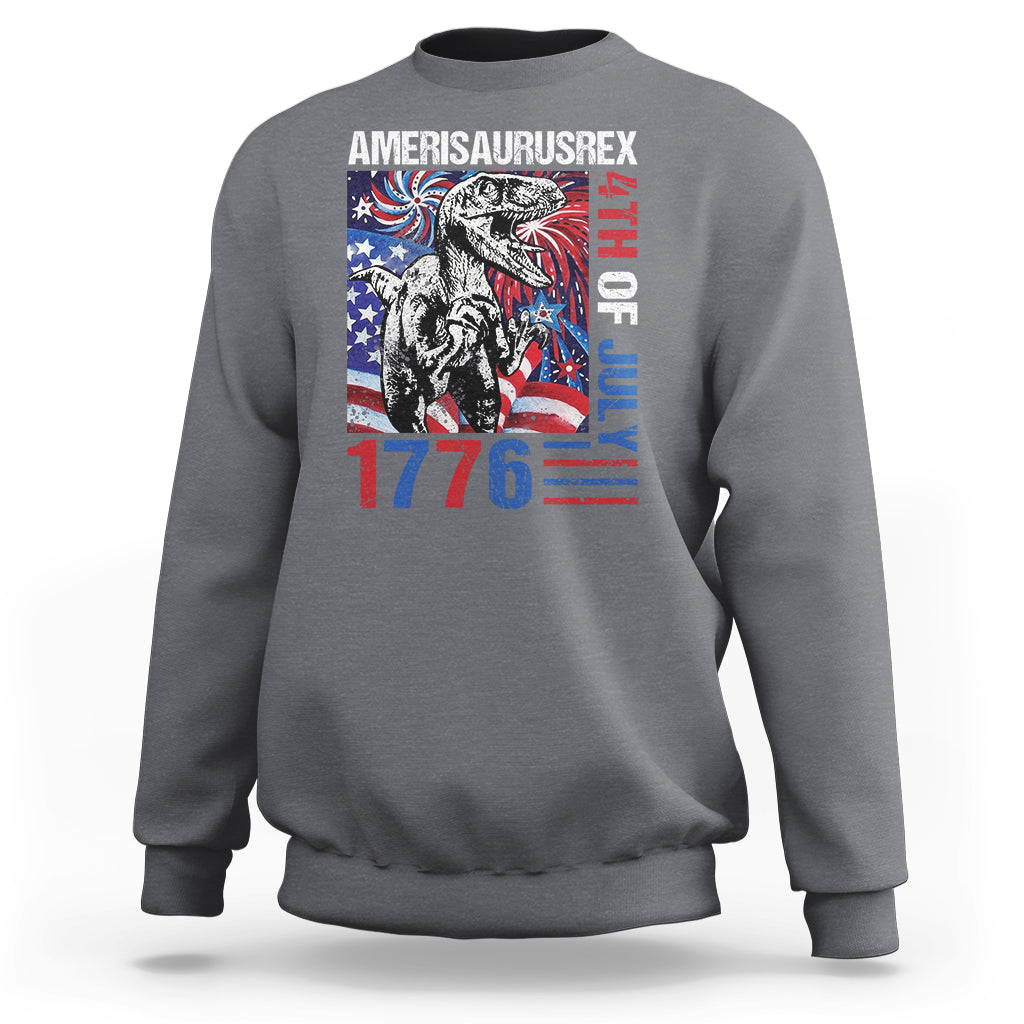 4th Of July Dinosaur Sweatshirt Amerisaurus Fireworks Patriotic Independence Day - Wonder Print Shop