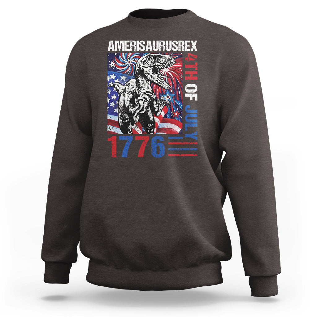 4th Of July Dinosaur Sweatshirt Amerisaurus Fireworks Patriotic Independence Day - Wonder Print Shop