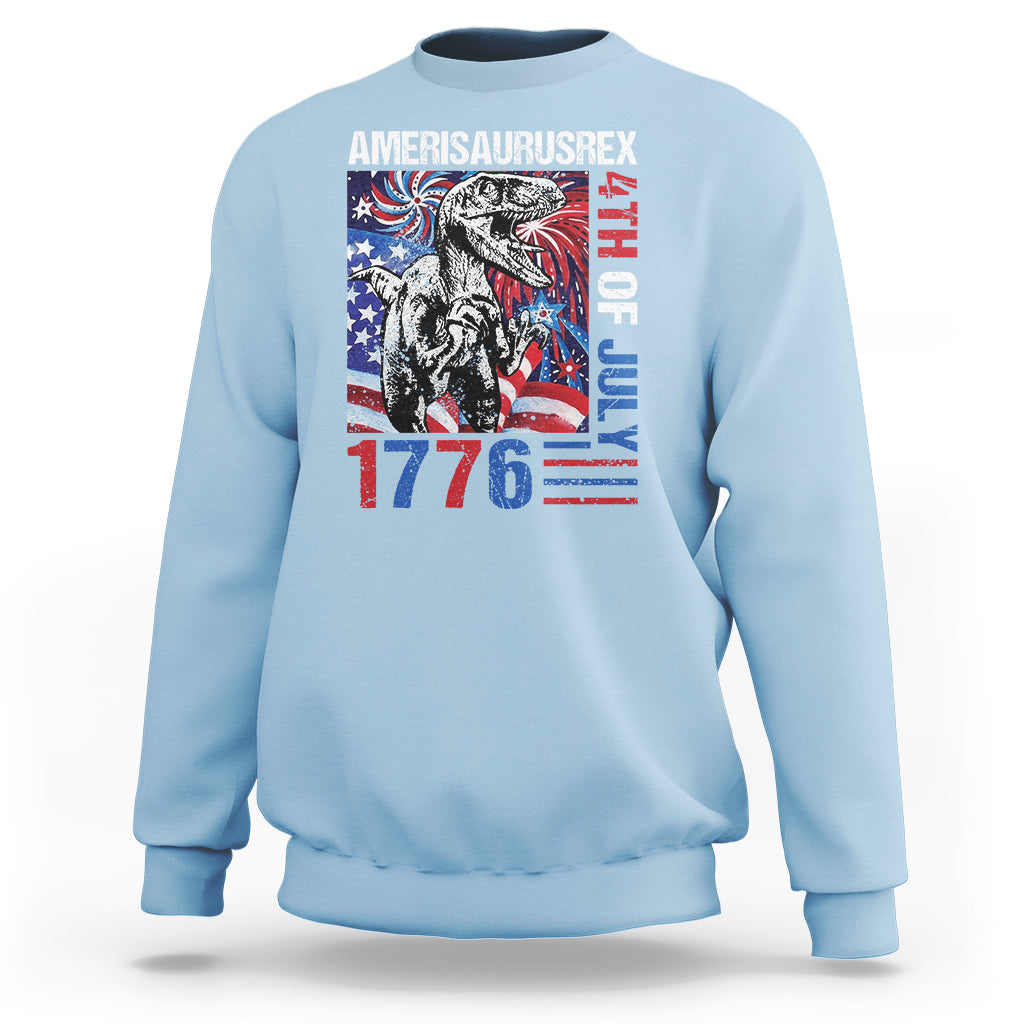 4th Of July Dinosaur Sweatshirt Amerisaurus Fireworks Patriotic Independence Day - Wonder Print Shop