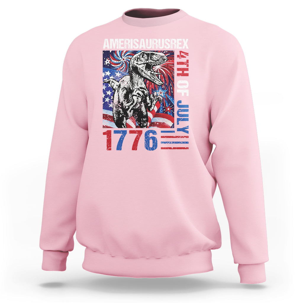4th Of July Dinosaur Sweatshirt Amerisaurus Fireworks Patriotic Independence Day - Wonder Print Shop
