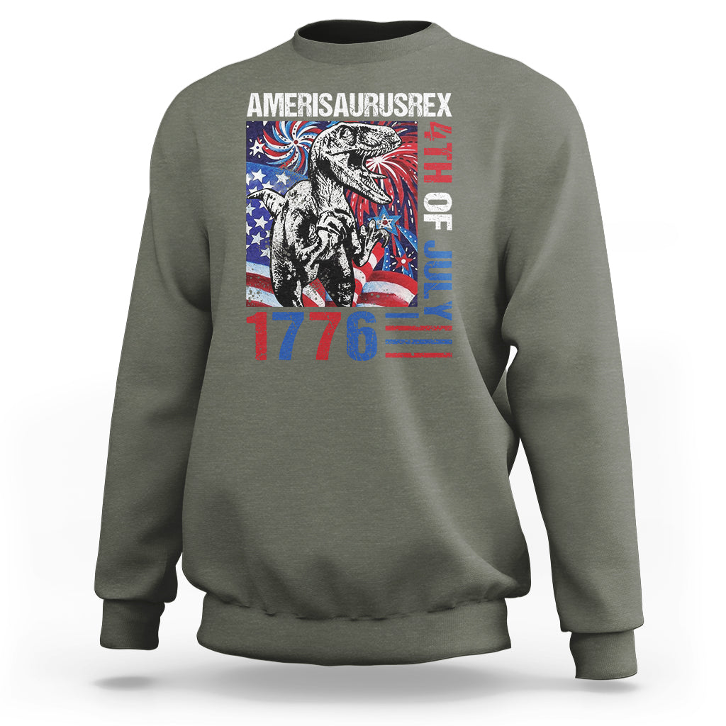 4th Of July Dinosaur Sweatshirt Amerisaurus Fireworks Patriotic Independence Day - Wonder Print Shop