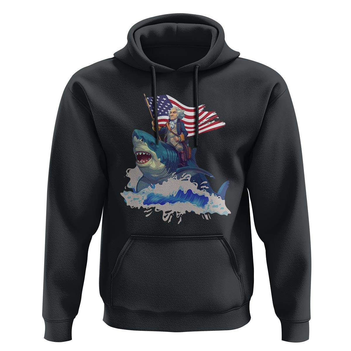 Funny 4th Of July Hoodie George Washington Riding Shark Patriotic Independence Day - Wonder Print Shop