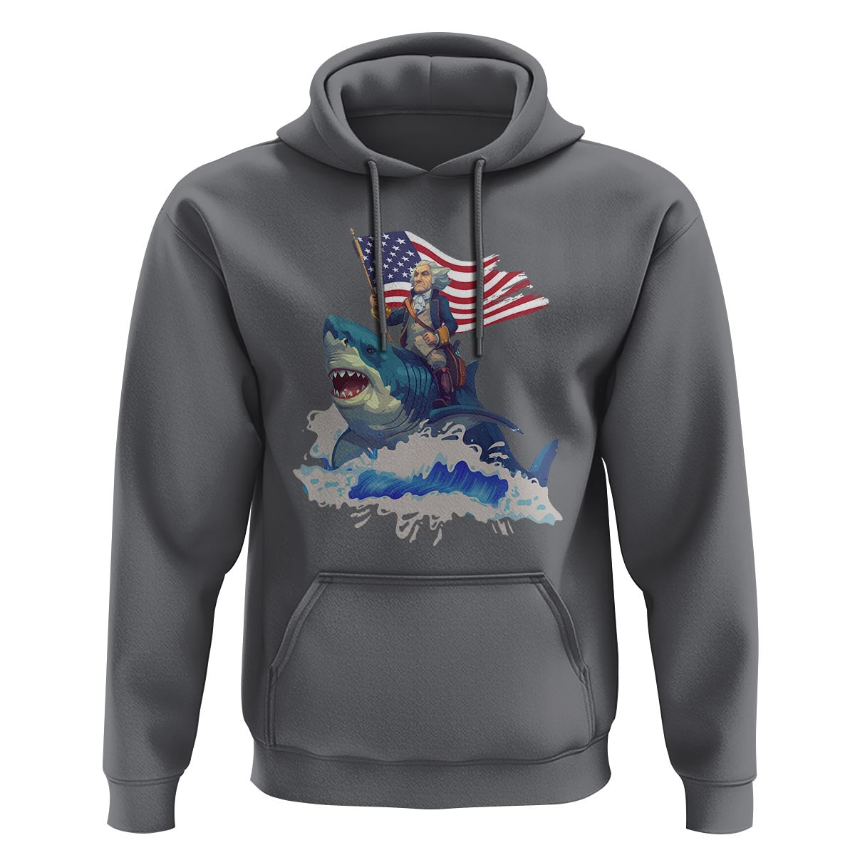 Funny 4th Of July Hoodie George Washington Riding Shark Patriotic Independence Day - Wonder Print Shop