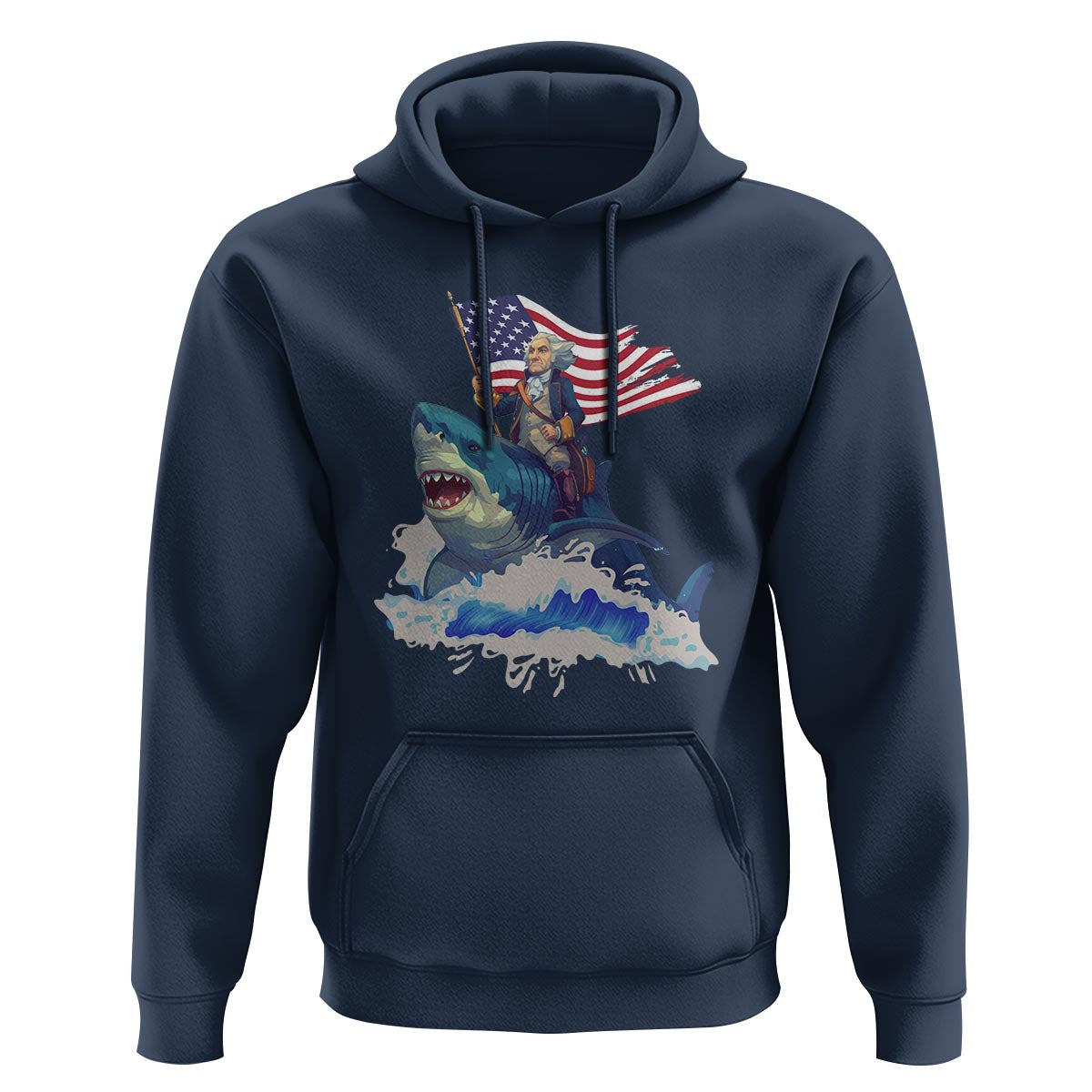 Funny 4th Of July Hoodie George Washington Riding Shark Patriotic Independence Day - Wonder Print Shop