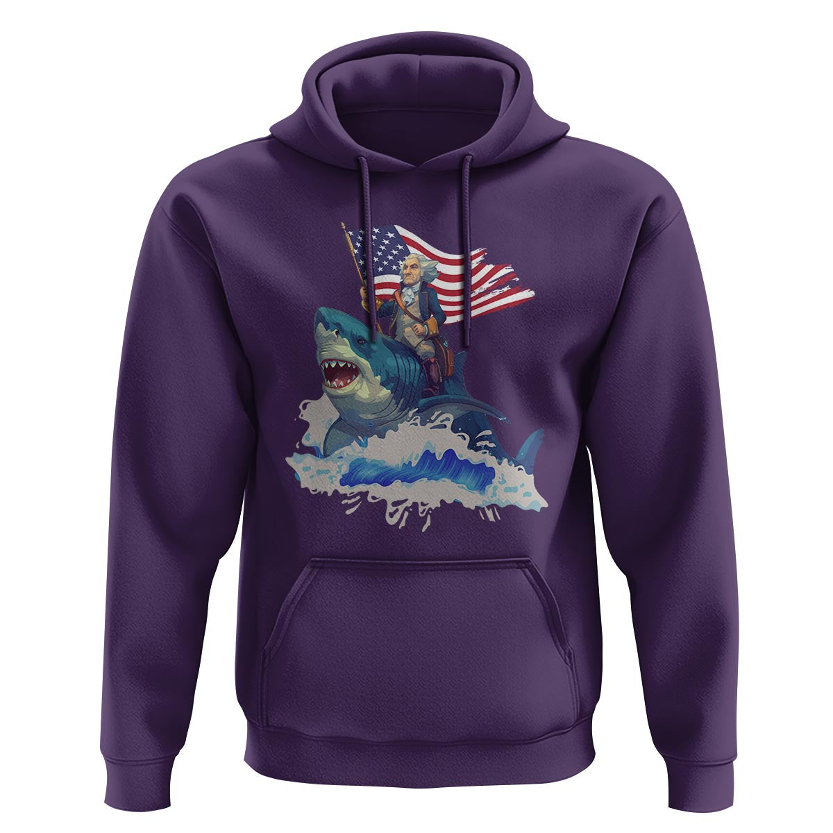 Funny 4th Of July Hoodie George Washington Riding Shark Patriotic Independence Day - Wonder Print Shop