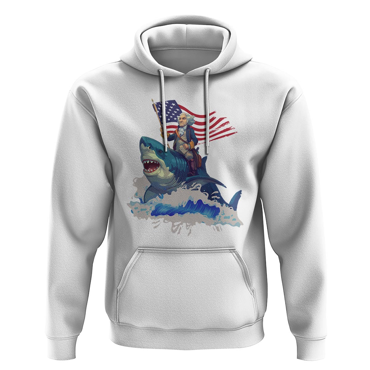 Funny 4th Of July Hoodie George Washington Riding Shark Patriotic Independence Day - Wonder Print Shop