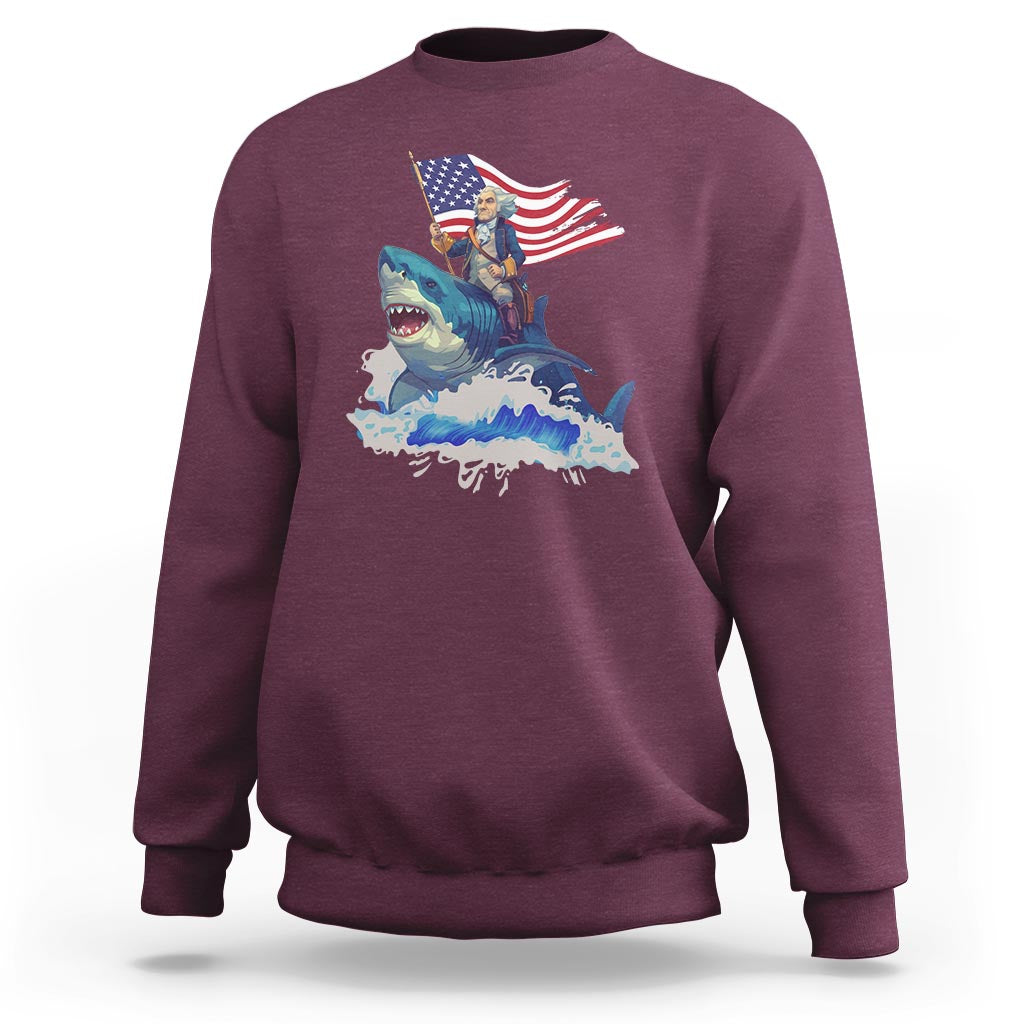 Funny 4th Of July Sweatshirt George Washington Riding Shark Patriotic Independence Day - Wonder Print Shop