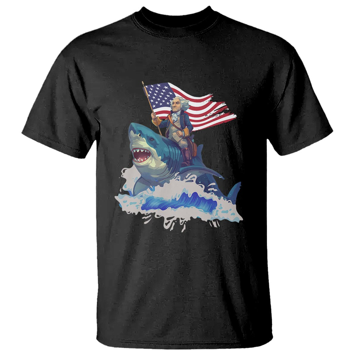 Funny 4th Of July T Shirt George Washington Riding Shark Patriotic Independence Day - Wonder Print Shop