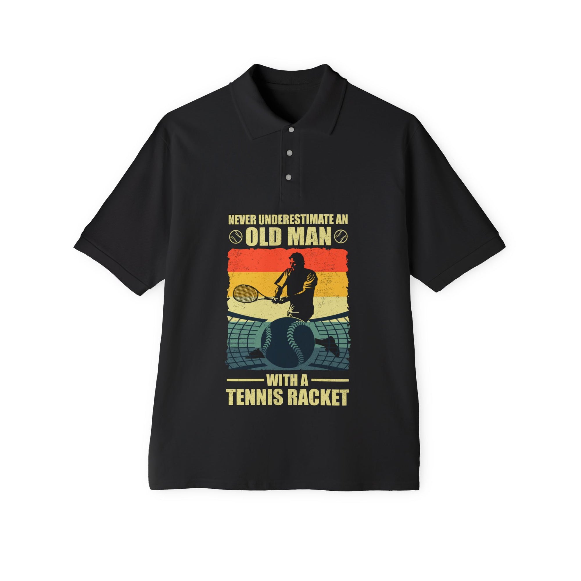 Funny Tennis Polo Shirt Never Underestimate An Old Man With A Tennis Racket - Wonder Print Shop