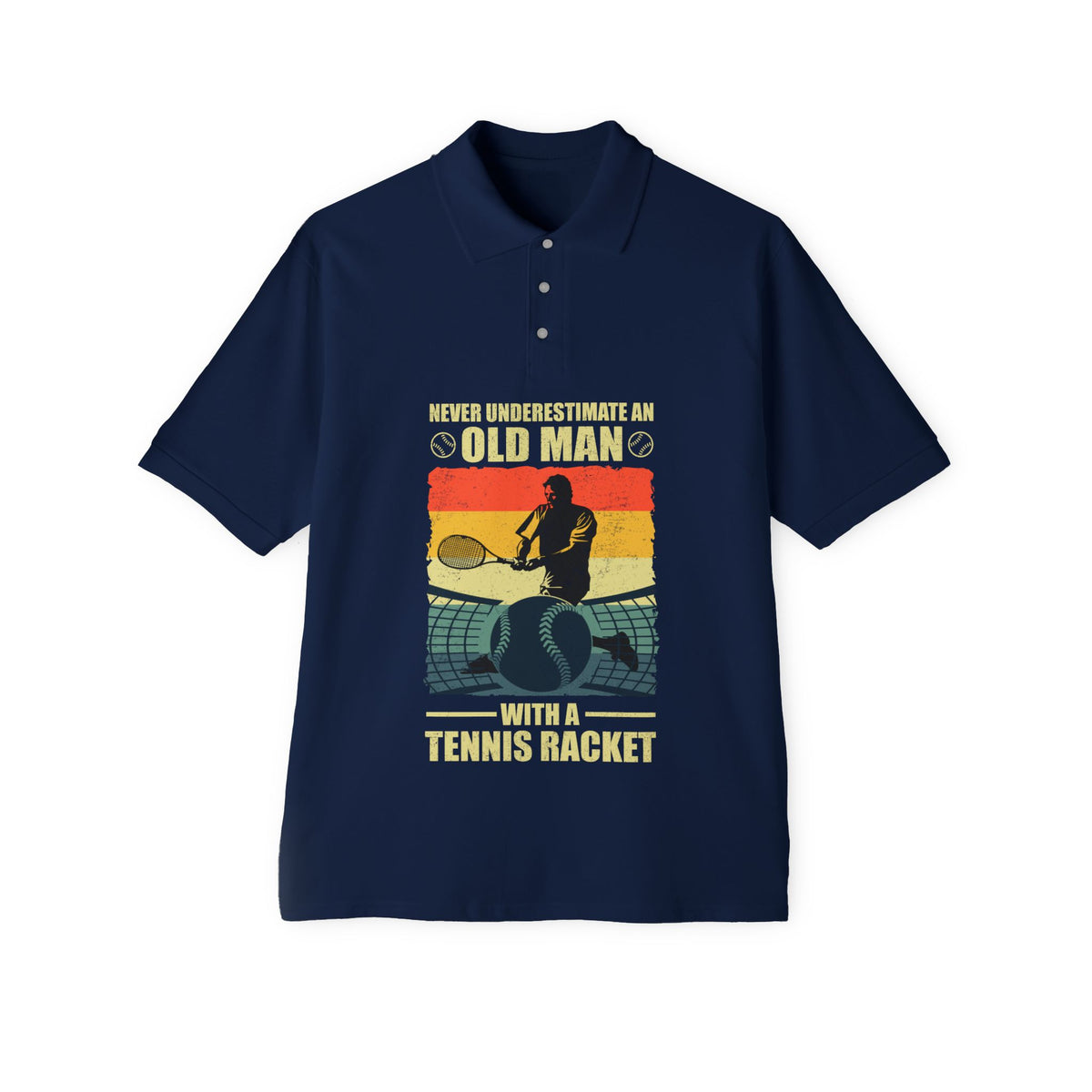 Funny Tennis Polo Shirt Never Underestimate An Old Man With A Tennis Racket - Wonder Print Shop