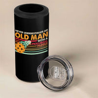 Funny Pickleball 4 in 1 Can Cooler Tumbler Never Underestimate An Old Man With A Pickleball Paddle