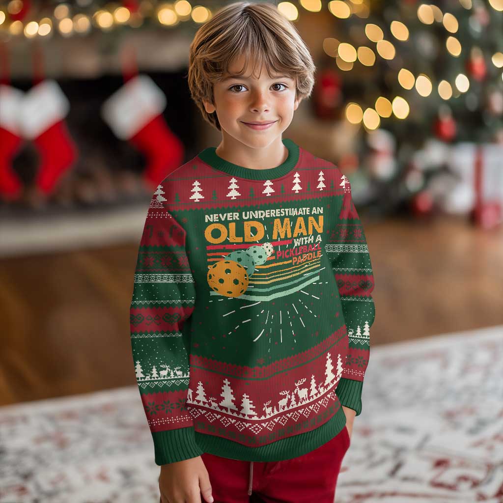 Funny Pickleball Ugly Christmas Sweater Never Underestimate An Old Man With A Pickleball Paddle - Wonder Print Shop