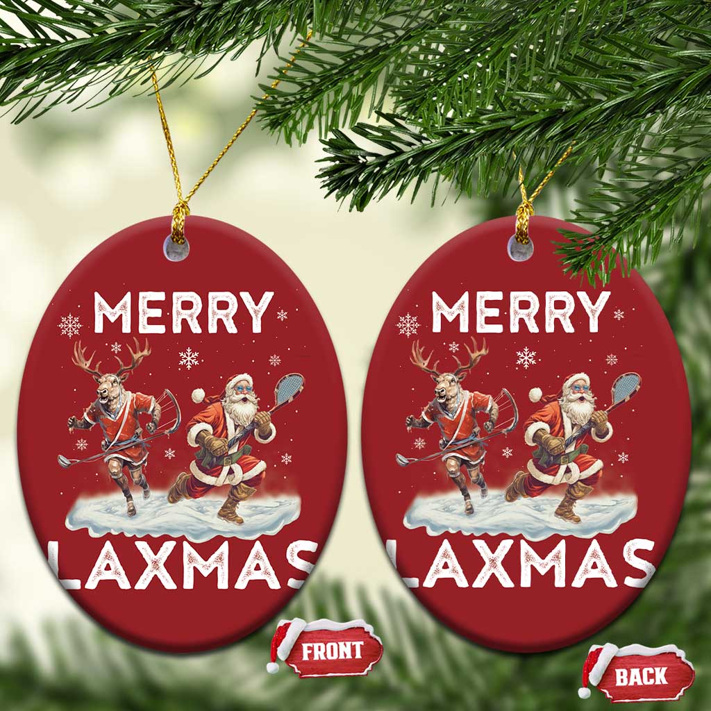 Xmas Lacrosse Christmas Ornament Merry LAXMAS Santa Reindeer Lacrosse Player - Wonder Print Shop