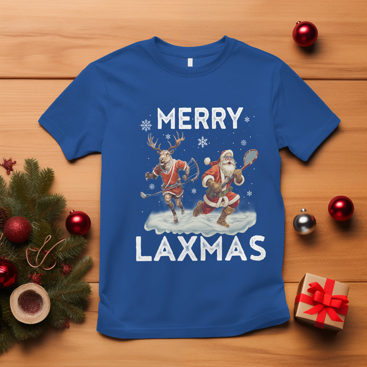 Christmas Sport T Shirt Merry LAXMAS Santa Reindeer Play Lacrosse - Wonder Print Shop