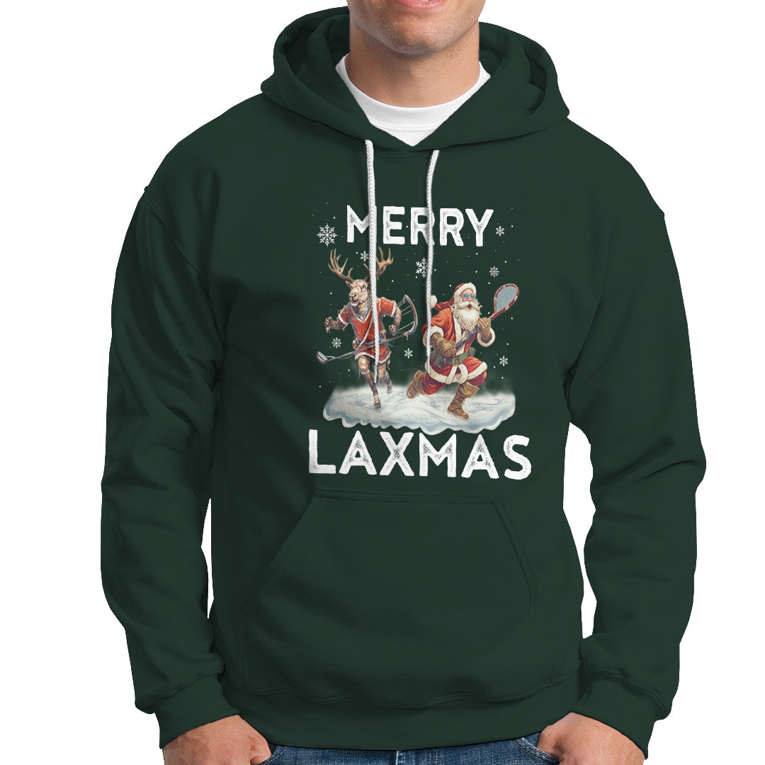 Christmas Sport Hoodie Merry LAXMAS Santa Reindeer Play Lacrosse - Wonder Print Shop