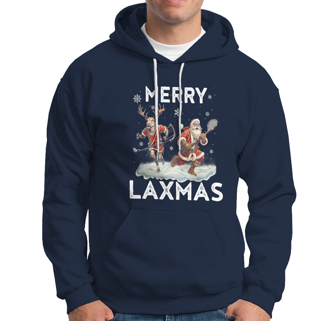Christmas Sport Hoodie Merry LAXMAS Santa Reindeer Play Lacrosse - Wonder Print Shop