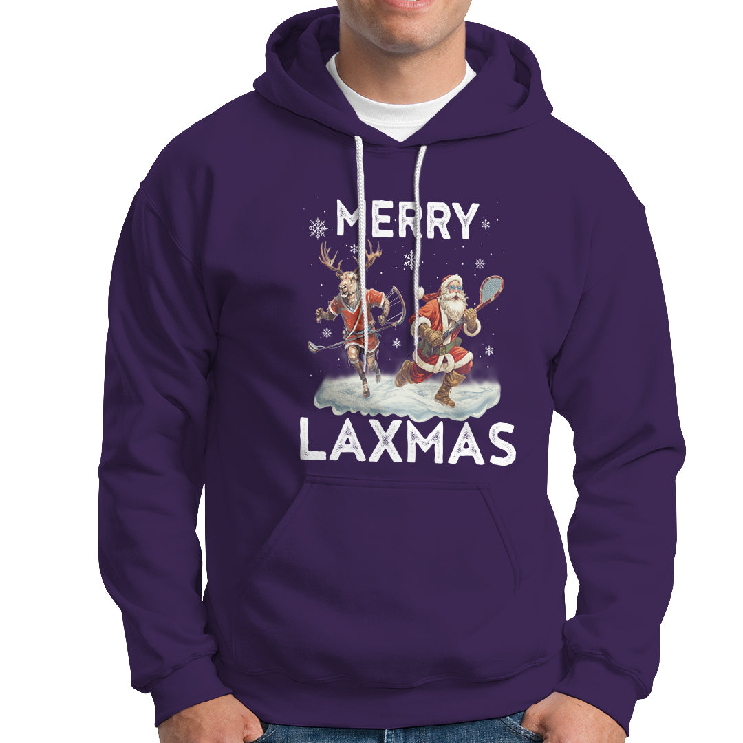 Christmas Sport Hoodie Merry LAXMAS Santa Reindeer Play Lacrosse - Wonder Print Shop