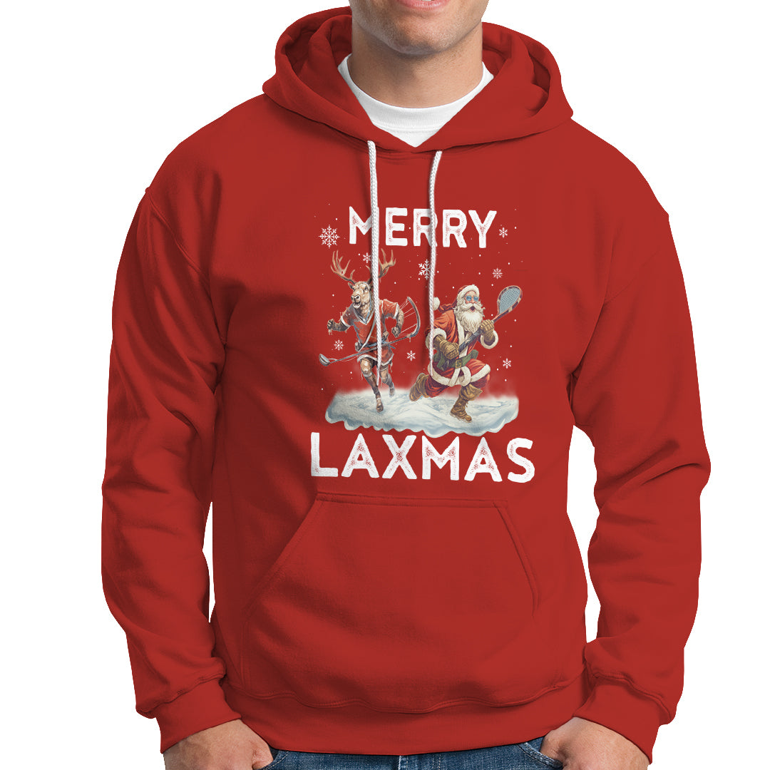 Christmas Sport Hoodie Merry LAXMAS Santa Reindeer Play Lacrosse - Wonder Print Shop