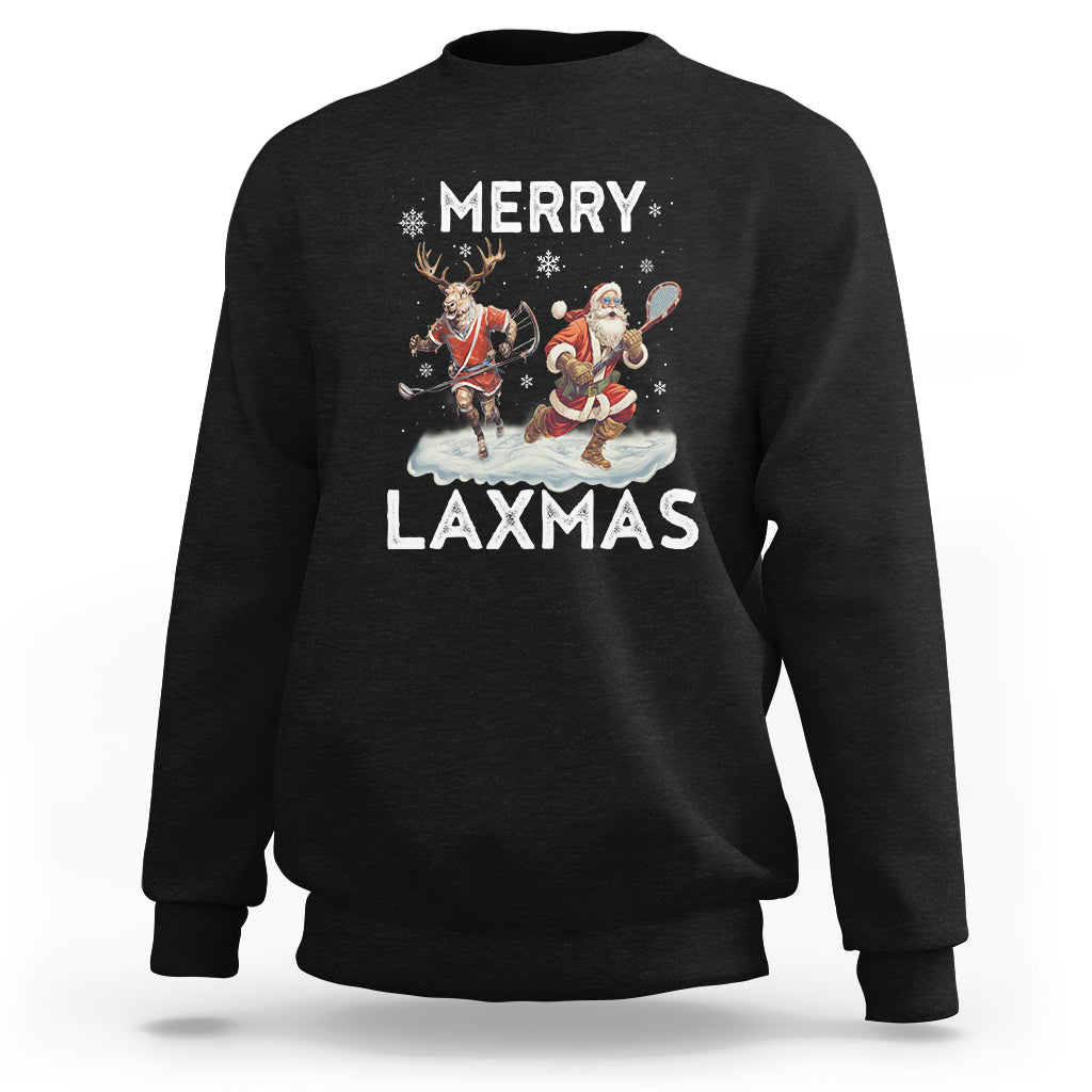Christmas Sport Sweatshirt Merry LAXMAS Santa Reindeer Play Lacrosse - Wonder Print Shop