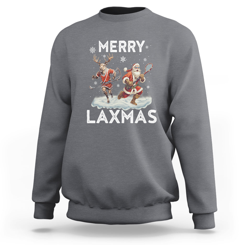 Christmas Sport Sweatshirt Merry LAXMAS Santa Reindeer Play Lacrosse - Wonder Print Shop