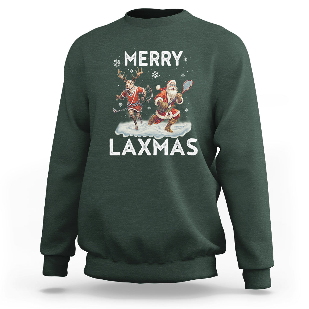 Christmas Sport Sweatshirt Merry LAXMAS Santa Reindeer Play Lacrosse - Wonder Print Shop
