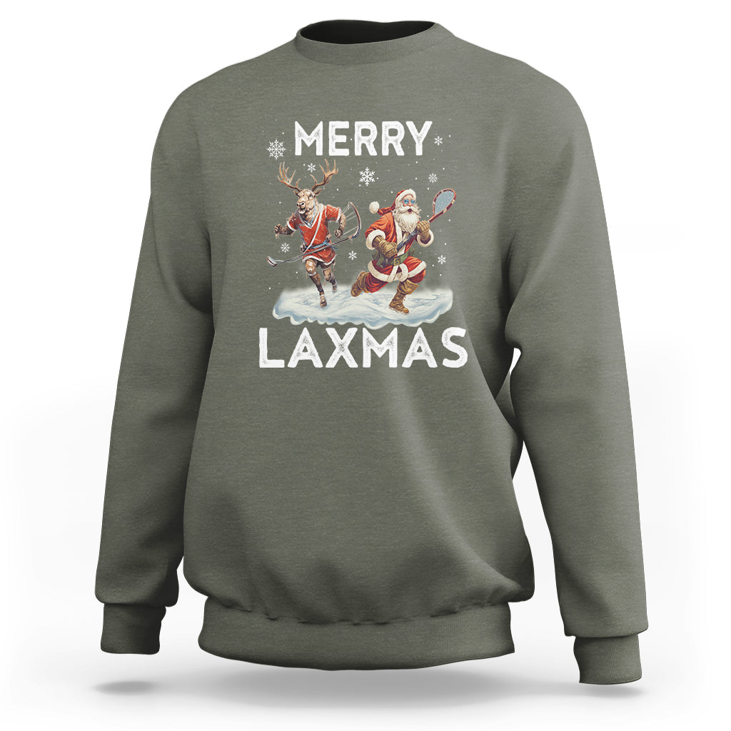 Christmas Sport Sweatshirt Merry LAXMAS Santa Reindeer Play Lacrosse - Wonder Print Shop