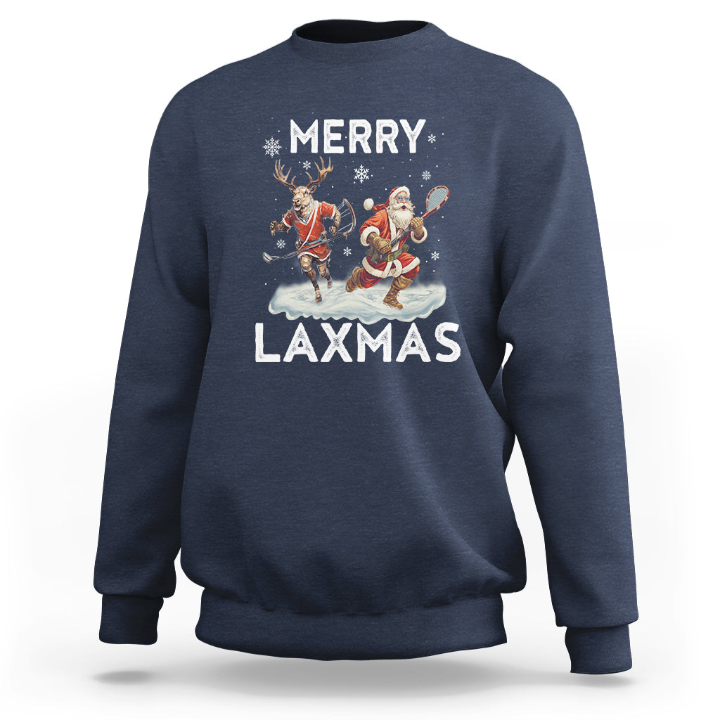 Christmas Sport Sweatshirt Merry LAXMAS Santa Reindeer Play Lacrosse - Wonder Print Shop