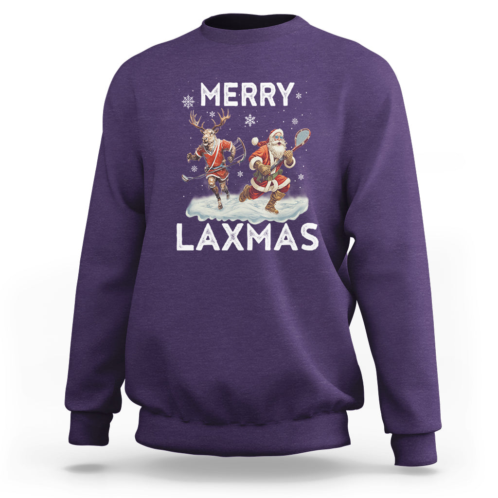 Christmas Sport Sweatshirt Merry LAXMAS Santa Reindeer Play Lacrosse - Wonder Print Shop