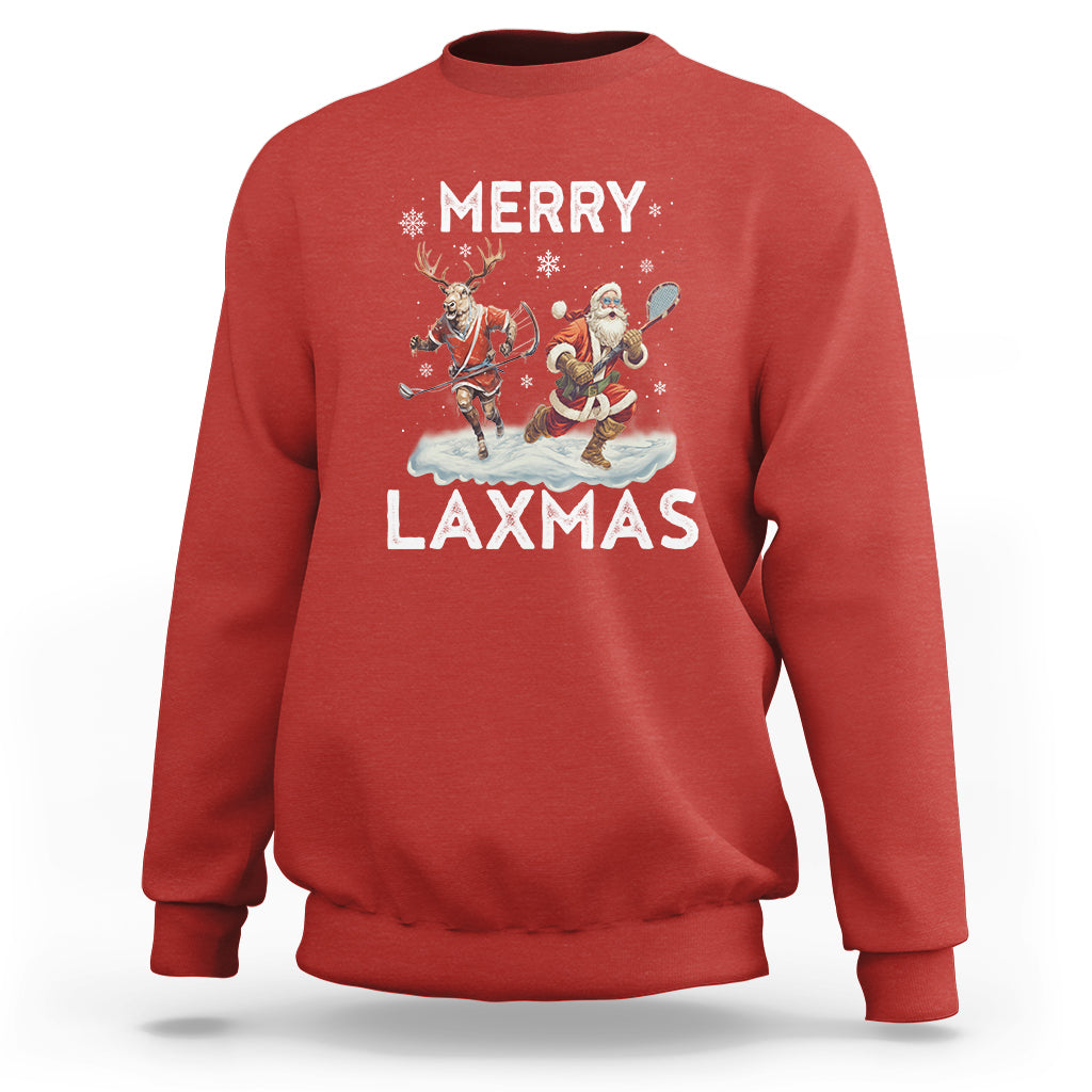 Christmas Sport Sweatshirt Merry LAXMAS Santa Reindeer Play Lacrosse - Wonder Print Shop
