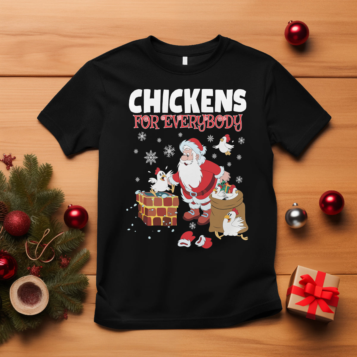 Christmas T Shirt Chickens For Everybody Santa Present Chimney - Wonder Print Shop