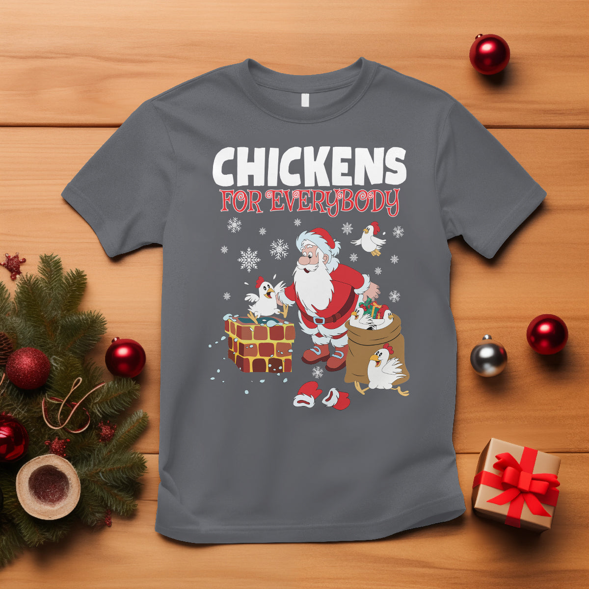 Christmas T Shirt Chickens For Everybody Santa Present Chimney - Wonder Print Shop