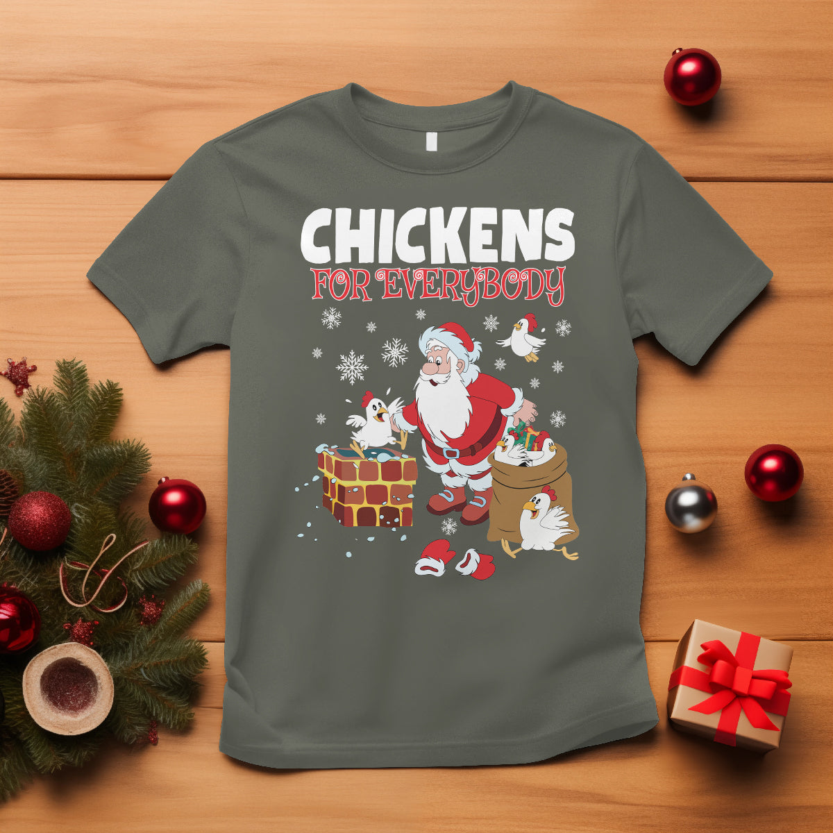 Christmas T Shirt Chickens For Everybody Santa Present Chimney - Wonder Print Shop