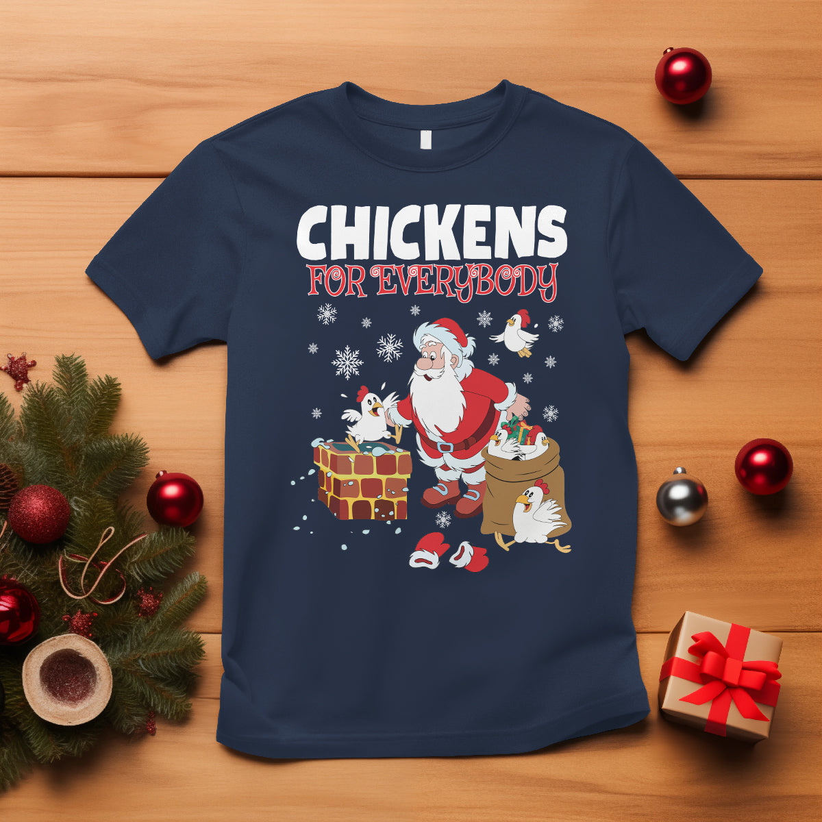 Christmas T Shirt Chickens For Everybody Santa Present Chimney - Wonder Print Shop